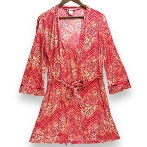 Linea Donatella Robe Slip Gown Set Floral Lounge Sleepwear‎ S/M Soft Stretch Y2K